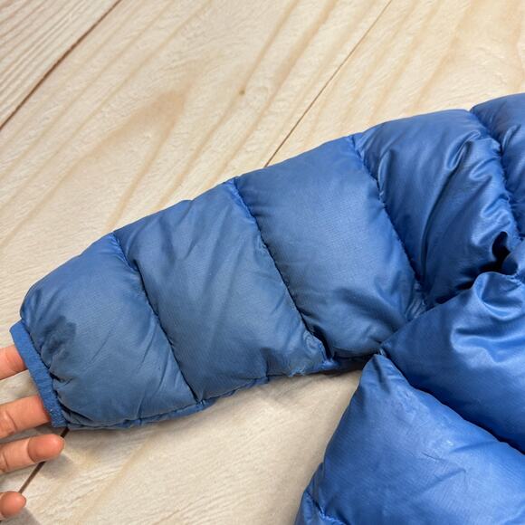 Patagonia Kids Hi-Loft Down Sweater Hoodie Jacket Toddler 4T Blue Play Condition - Picture 6 of 13